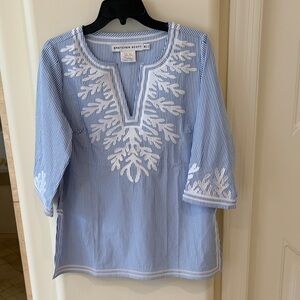 Blue and White Embroidered Women's Top
